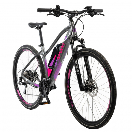 Bicicleta electrica Urban 28" AFISPORT C1.7 Lady, cadru aluminiu 18", manete secventiale, frane hidraulice, 24 viteze, gri/mov [1]
