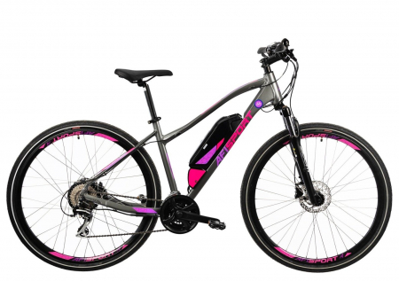 BICICLETE ELECTRICE - Bicicleta electrica Urban 28" AFISPORT C1.7 Lady, cadru aluminiu 18", manete secventiale, frane hidraulice, 24 viteze, gri/mov
