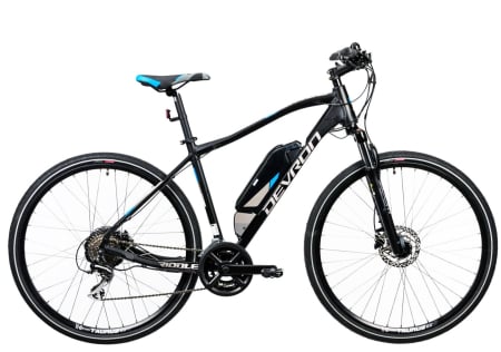 Bicicleta electrica Urban 28" DEVRON 28161, cadru aluminiu 19", manete secventiale, frane hidraulice, 16 viteze, negru/albastru [1]