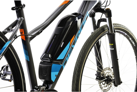 Bicicleta electrica Urban 28" DEVRON 28162, cadru aluminiu 17.5", manete secventiale, frane hidraulice, 16 viteze, gri/albastru [6]