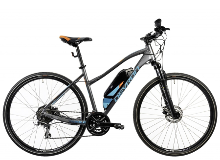 Bicicleta electrica Urban 28" DEVRON 28162, cadru aluminiu 17.5", manete secventiale, frane hidraulice, 16 viteze, gri/albastru [1]