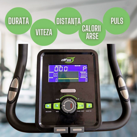 Bicicleta eliptica DHS3729,, control digital cu Power Management System, sens dublu de pedalare, negru/verde [6]