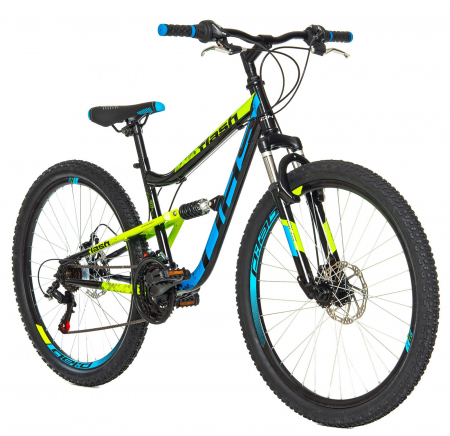 BICICLETE MTB-FS - Bicicleta MTB-FS 26" DHS Flash, cadru otel 15.5", manete revoshift, frane disc, 18 viteze, negru/verde