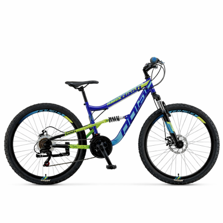 BICICLETE - Bicicleta Full suspension DHS Polar Flash - 26 Inch, Albastru-Verde