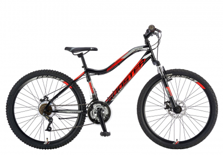 BICICLETE MTB-HT - Bicicleta MTB-HT 26" POLAR Booster Galaxy FS, cadru otel 16", manete revoshift, frane disc, 18 viteze, negru/rosu
