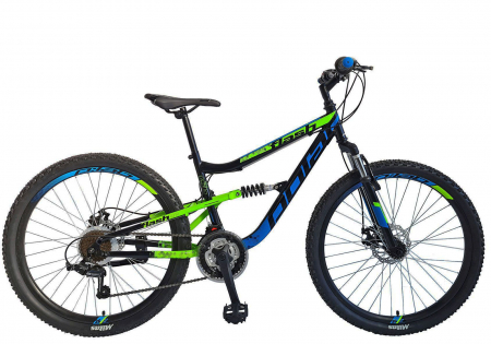 BICICLETE MTB-FS - Bicicleta MTB-FS 26" POLAR Flash, cadru otel 15", manete revoshift, frane disc, 18 viteze, negru/verde