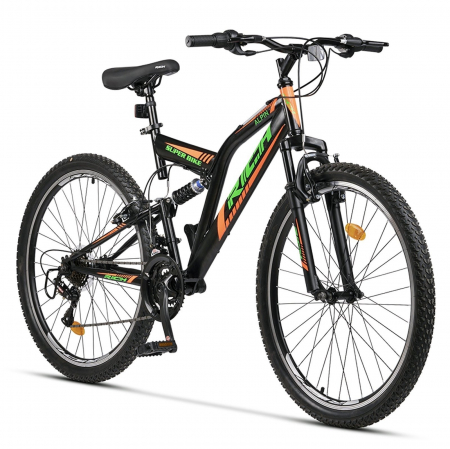 Bicicleta MTB-FS 26" RICH Alpin 2.6, cadru otel 17", frane V-Brake, 18 viteze, negru/portocaliu [1]