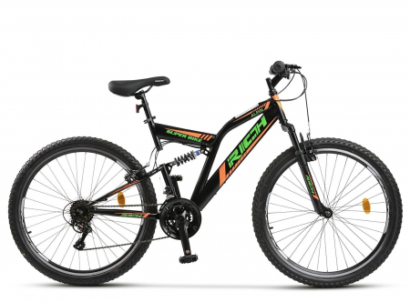 BICICLETE MTB-FS - Bicicleta MTB-FS 26" RICH Alpin 2.6, cadru otel 17", frane V-Brake, 18 viteze, negru/portocaliu
