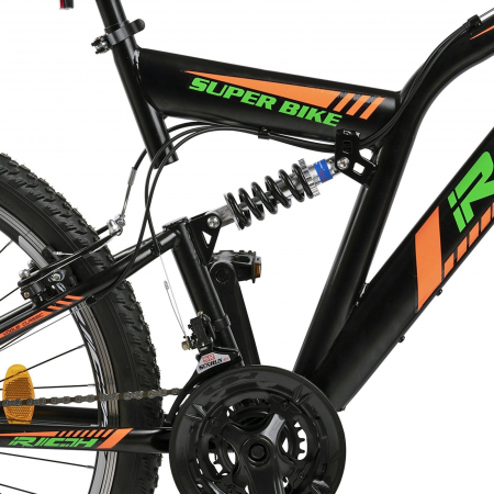 Bicicleta MTB-FS 26" RICH Alpin 2.6, cadru otel 17", frane V-Brake, 18 viteze, negru/portocaliu [7]