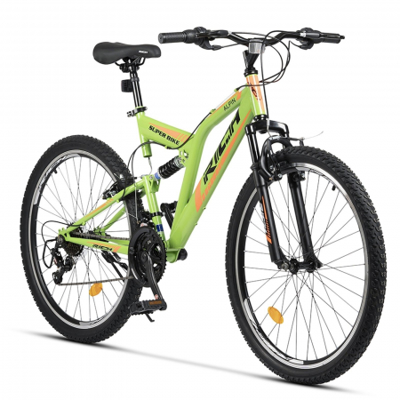 Bicicleta MTB-FS 26" RICH Alpin 2.6, cadru otel 17", frane V-Brake, 18 viteze, negru/portocaliu [1]