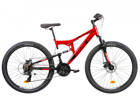 BICICLETE MTB-FS - Bicicleta MTB-FS 27.5" DHS Terrana 2743, cadru otel 16.5", frane disc, 21 viteze, negru/rosu
