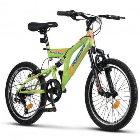 Bicicleta copii MTB-FS 20" RICH Alpin 2.0, cadru otel, manete RevoShift, frane V-Brake, 6 viteze, verde, varsta 7-10 ani [1]