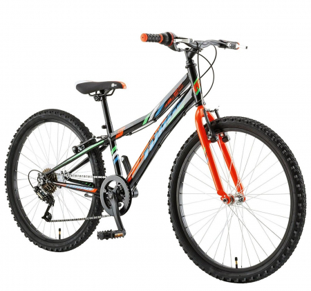 24" (varsta peste 10 ani) - Bicicleta MTB-HT 24" POLAR Booster Turbo 240, cadru otel 11.5", frane V-Brake, 6 viteze, negru/verde