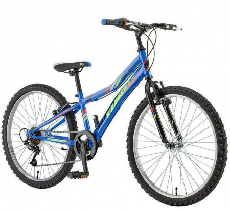 24" (varsta peste 10 ani) - Bicicleta MTB-HT 24" POLAR Booster Turbo 240, cadru otel 11.5", frane V-Brake, 6 viteze, negru/verde