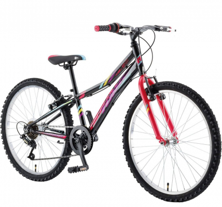 24" (varsta peste 10 ani) - Bicicleta MTB-HT 24" POLAR Booster Turbo 240, cadru otel 11.5", frane V-Brake, 6 viteze, negru/verde