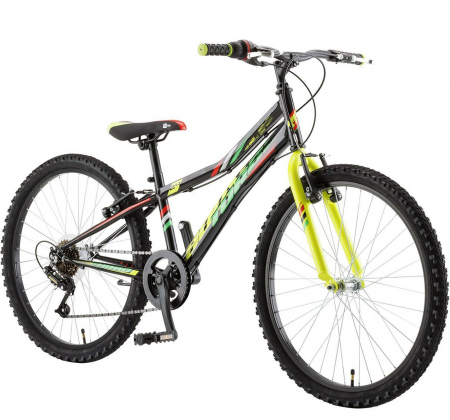 24" (varsta peste 10 ani) - Bicicleta MTB-HT 24" POLAR Booster Turbo 240, cadru otel 11.5", frane V-Brake, 6 viteze, negru/verde