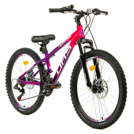 24" (varsta peste 10 ani) - Bicicleta MTB-HT 24" TERRANA 2423, cadru aluminiu 12", manete revoshift, frane disc, 18 viteze