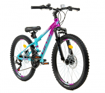 24" (varsta peste 10 ani) - Bicicleta MTB-HT 24" TERRANA 2423, cadru aluminiu 12", manete revoshift, frane disc, 18 viteze