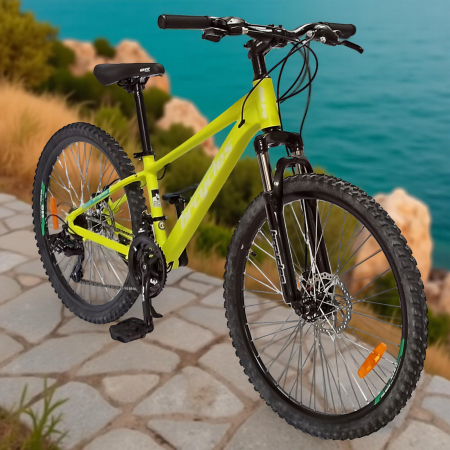 Bicicleta MTB-HT 24" BR Tornado, cadru aluminiu 13", manete secventiale, frane disc, 21 viteze, galben fluo mat [19]