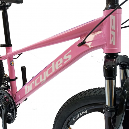 Bicicleta MTB-HT 24" BR Tornado, cadru aluminiu 13", manete secventiale, frane disc, 21 viteze, roz/violet lucios [13]
