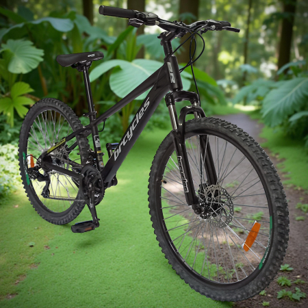 Bicicleta MTB-HT 24" BR Tornado, cadru aluminiu 13", manete secventiale, frane disc, 21 viteze, negru/galben mat [18]