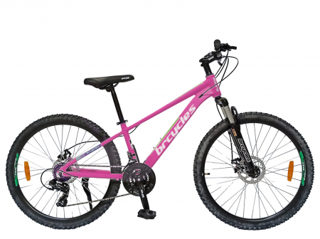 24" (varsta peste 10 ani) - Bicicleta MTB-HT 24" BR Tornado, cadru aluminiu 13", manete secventiale, frane disc, 21 viteze, roz/violet lucios