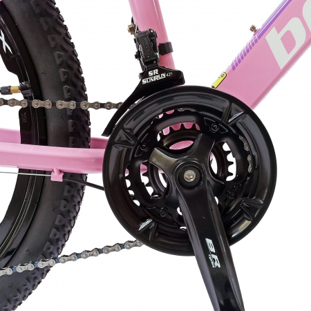 Bicicleta MTB-HT 24" BR Tornado, cadru aluminiu 13", manete secventiale, frane disc, 21 viteze, roz/violet lucios [10]