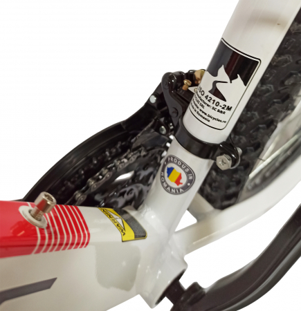 Bicicleta MTB-HT 24" BR Tornado, cadru aluminiu 13", manete secventiale, frane disc, 21 viteze, alb/rosu lucios [15]