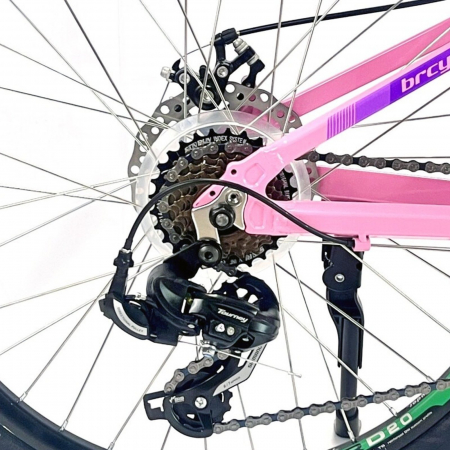 Bicicleta MTB-HT 24" BR Tornado, cadru aluminiu 13", manete secventiale, frane disc, 21 viteze, roz/violet lucios [11]