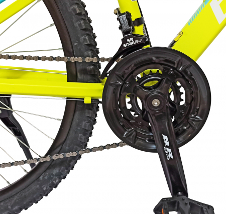 Bicicleta MTB-HT 24" BR Tornado, cadru aluminiu 13", manete secventiale, frane disc, 21 viteze, galben fluo mat [10]