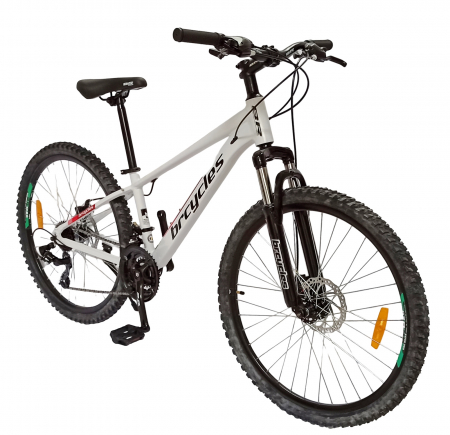 Bicicleta MTB-HT 24" BR Tornado, cadru aluminiu 13", manete secventiale, frane disc, 21 viteze, alb/rosu lucios [1]