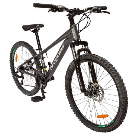 Bicicleta MTB-HT 24" BR Tornado, cadru aluminiu 13.5", manete secventiale, frane disc, 21 viteze, gri/negru mat [1]