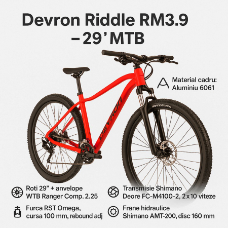 Bicicleta MTB-HT 29" DEVRON Riddle RM3.9 Limited Edition, cadru aluminiu 19.5", manete secventiale, frane hidraulice, 20 viteze, rosu [7]
