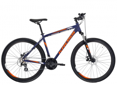 Bicicleta MTB-HT 27.5" KROSS Hexagon 3.0, cadru aluminiu 19", manete secventiale, frane disc, 21 viteze, albastru/portocaliu [1]