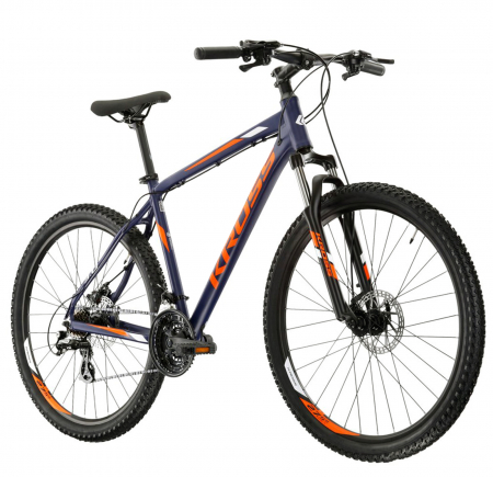 BICICLETE MTB-HT - Bicicleta MTB-HT 27.5" KROSS Hexagon 3.0, cadru aluminiu 19", manete secventiale, frane disc, 21 viteze, albastru/portocaliu