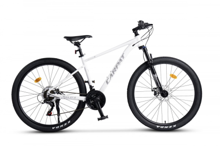 Carpat Sport - Bicicleta MTB-HT Carpat Pro Teen C27472A 27,5", Cadru Aluminiu, 21 Viteze, Echipare Shimano, Frane Disc Mecanice, Cabluri Integrate, Alb/gri