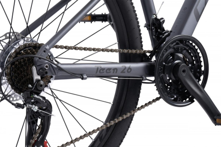 Bicicleta MTB-HT Carpat Pro Teen C27472A 27", Cadru Aluminiu, 21 Viteze, Echipare Shimano, Frane Disc Mecanice, Cabluri Integrate, Gri/Negru [5]