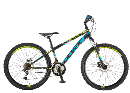 BICICLETE MTB-HT - Bicicleta MTB-HT 26" POLAR Sonic FS, cadru otel 13.5", manete RevoShift, frane disc, 18 viteze, negru/albastru