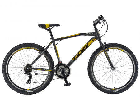 BICICLETE MTB-HT - Bicicleta MTB-HT 26" POLAR Wizard 3.0, cadru otel 20.5", manete index, frane V-Brake, 18 viteze, gri/galben