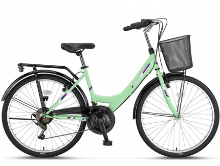 24" (varsta peste 10 ani) - Bicicleta oras 24" UMIT Safiro, cadru otel 17", frane V-Brake, 21 viteze, verde mint