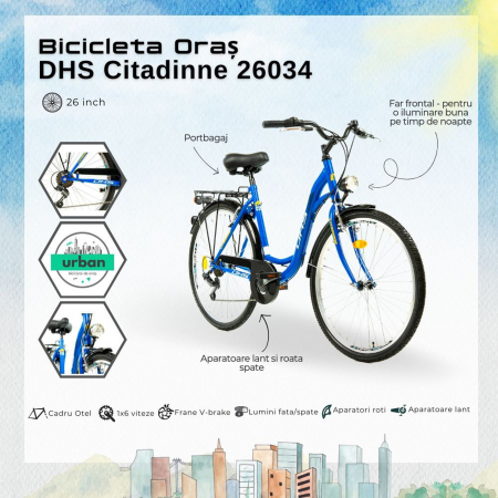 Bicicleta oras 26" DHS Citadinne 26034, cadru otel 19", frane V-Brake, 6 viteze [8]