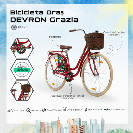 Bicicleta oras 28" DEVRON Grazia 1S, cadru otel, frane V-Brake/torpedo, single speed [8]