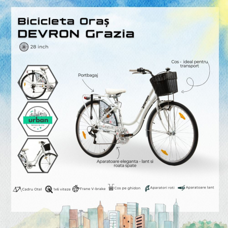 Bicicleta oras 28" DEVRON Grazia 6S, cadru otel, manete revoshift, frane V-Brake, 6 viteze [7]