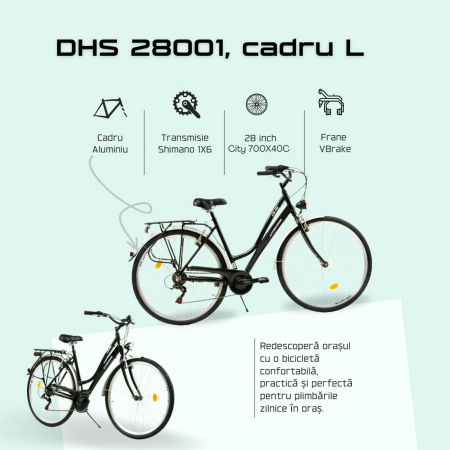 Bicicleta oras 28" DHS Citadinne 28001, cadru aluminiu 19.5", frane V-Brake, 6 viteze [8]
