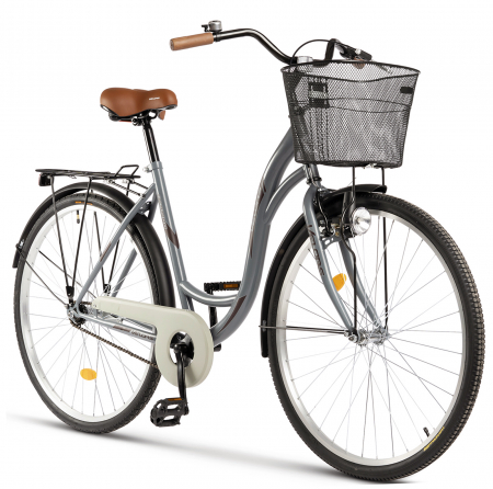 BICICLETE ORAS-TREKKING - Bicicleta oras 28" VELORS Ukrayna 2894, cadru otel 20.5", frane V-Brake/torpedo, single speed, gri/maro