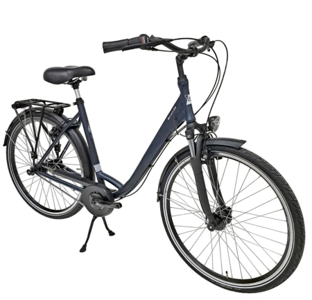 BICICLETE ORAS-TREKKING - Bicicleta oras DEVRON Almeria Lady, cadru aluminiu 21.5", manete revoshift, frane V-Brake hidraulice, 7 viteze, bleumarin