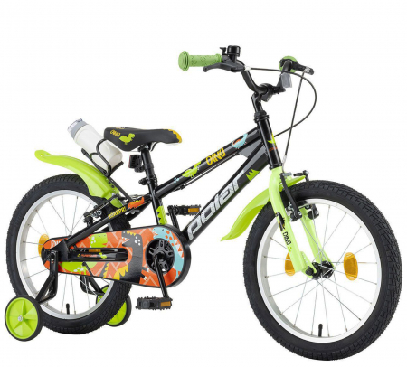 Bicicleta copii 18" POLAR Junior Dino, negru/verde, varsta 5-7 ani [1]