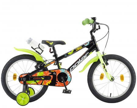 18" (varsta 5-7 ani) - Bicicleta copii 18" POLAR Junior Dino, negru/verde, varsta 5-7 ani