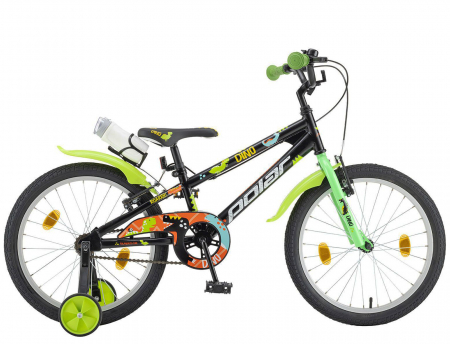 20" (varsta 7-10 ani) - Bicicleta copii 20" POLAR Junior Dino, negru/verde, varsta 7-10 ani