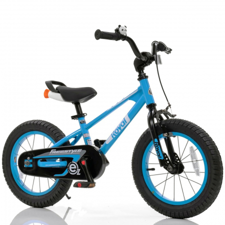 18" (varsta 5-7 ani) - Bicicleta copii 18" ROYAL BABY Freestyle EZ, pedalier detasabil/suport picioare, albastru, varsta 5-7 ani
